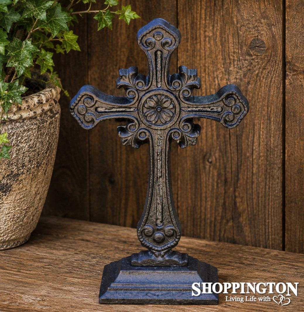 Cast Iron Cross on Stand - Black
