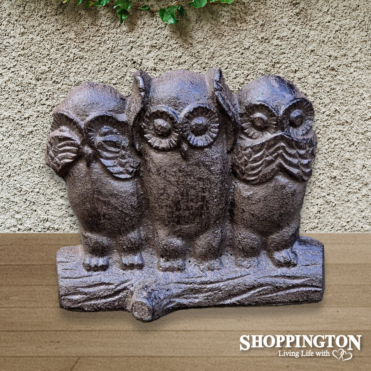 Cast Iron Door Stop - Hear No See No Speak No Evil Owl