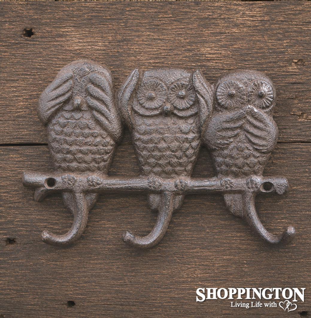 Cast Iron Owl Hear, See, Speak No Evil Hooks