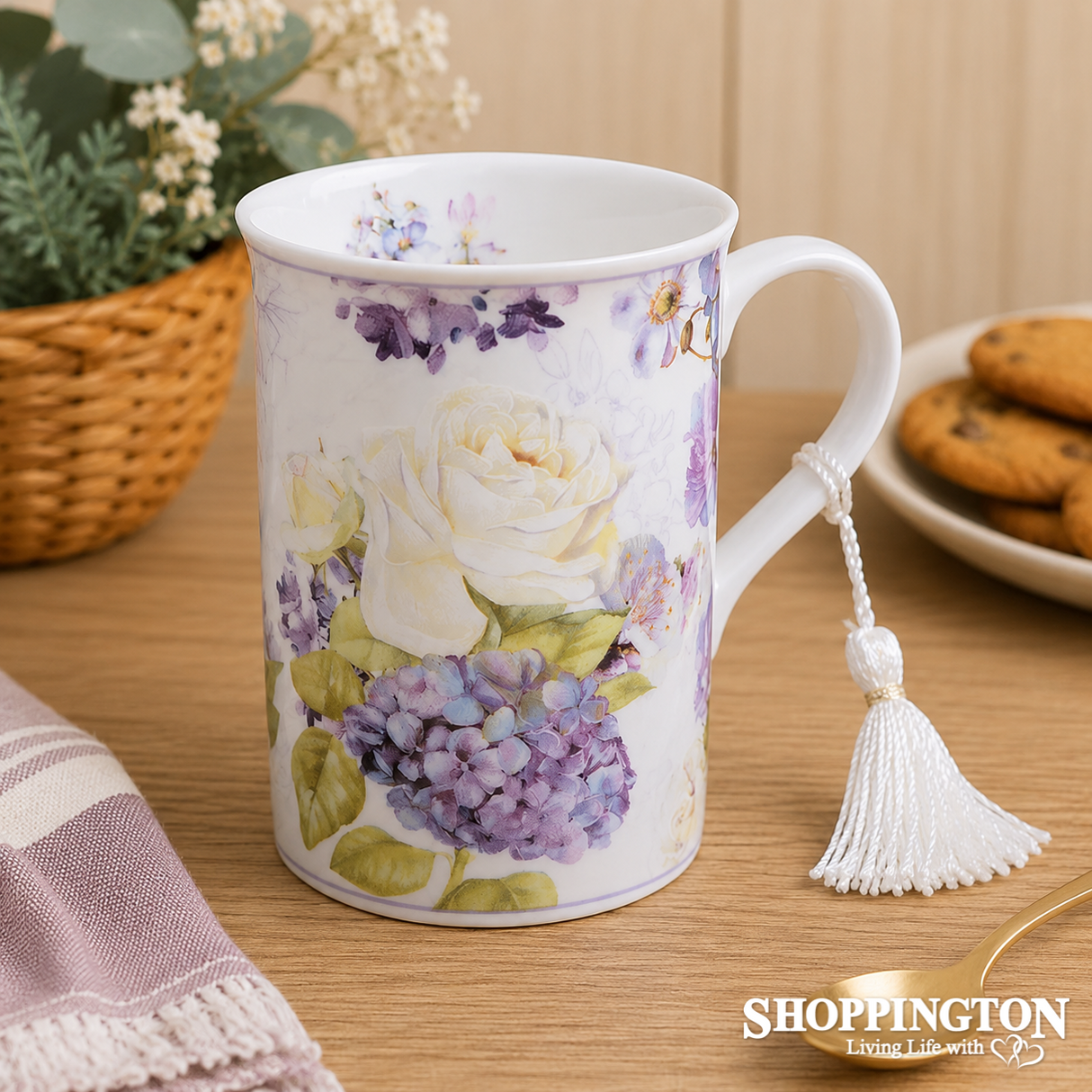 Floral Tasselled Mug with Gift Box