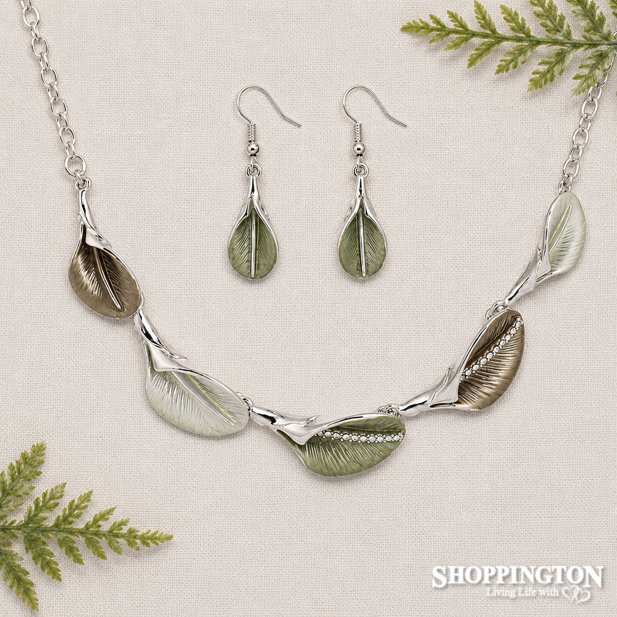 Green Lilies Necklace and Earrings Set