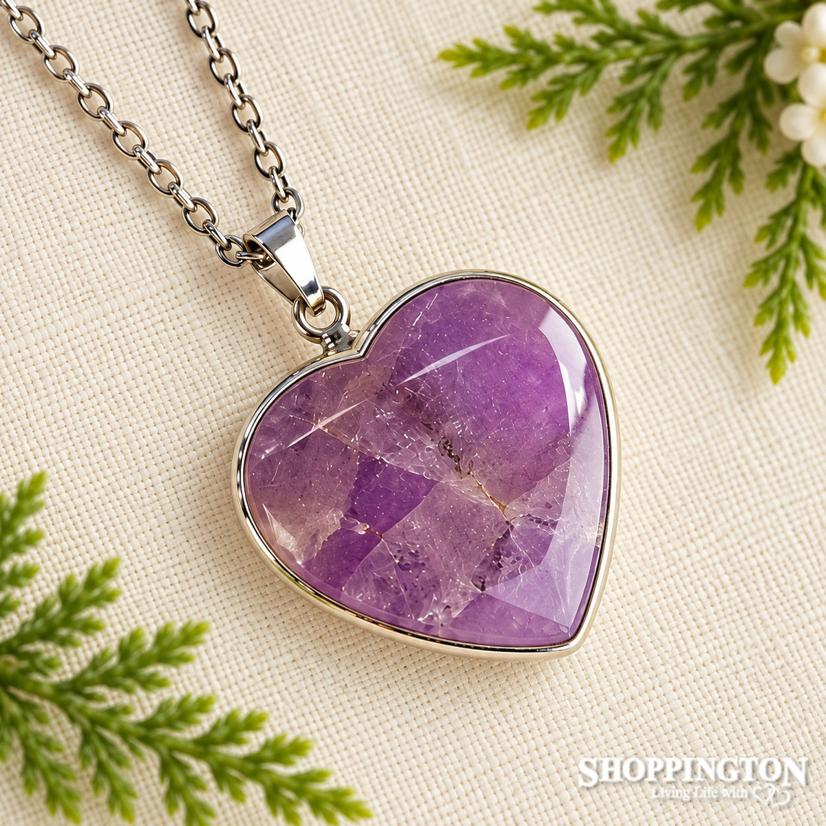 Crystal Pendant - Amethyst Silver Heart