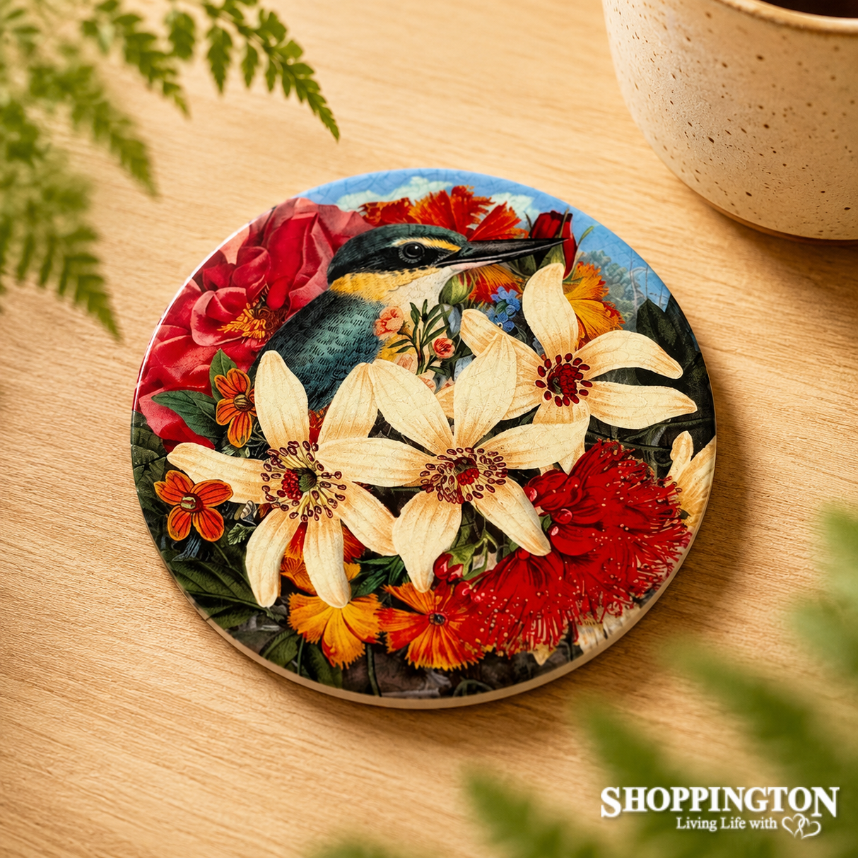 NZ Inspired Ceramic Coasters - Vintage Kingfisher