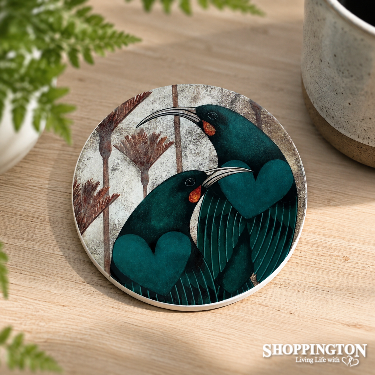 NZ Inspired Ceramic Coasters - Huia Nikau