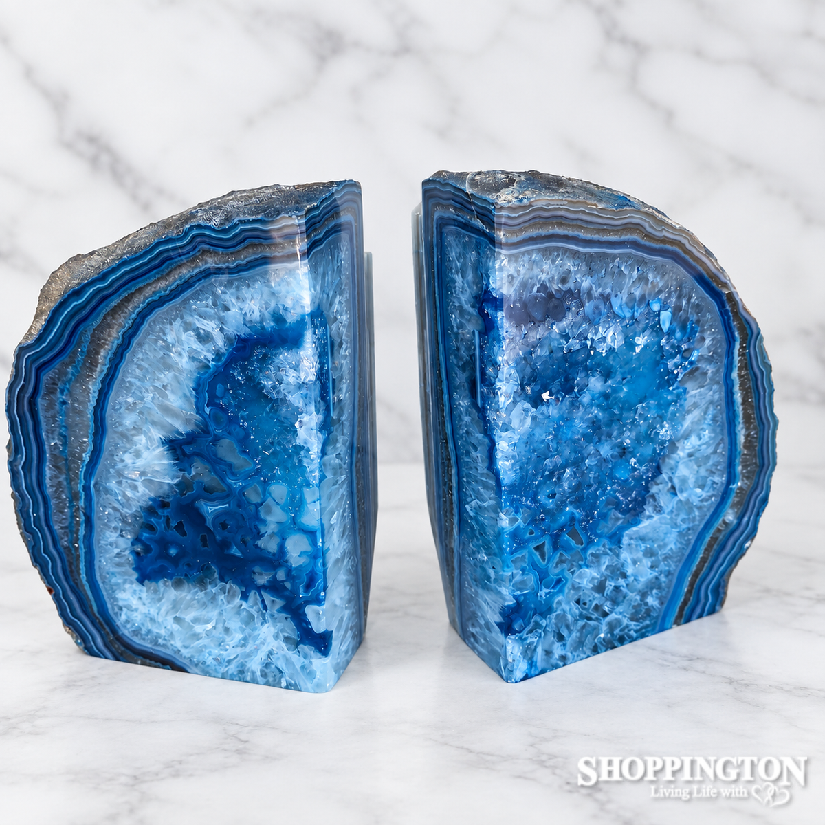 Agate Bookends -Bright Blue