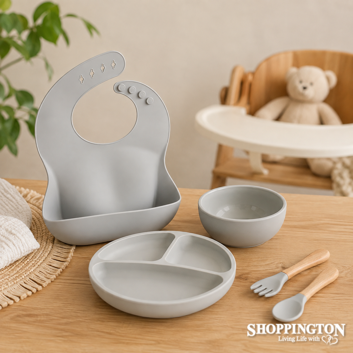 Silicone Feeding Set - Smokey Grey