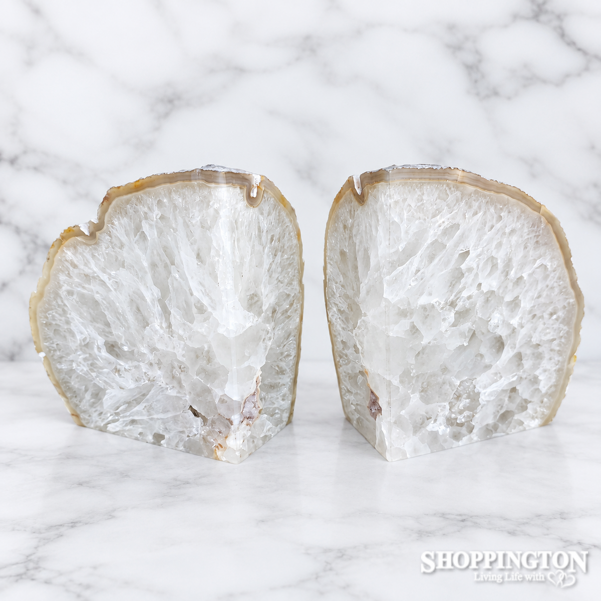 Agate Bookends - White