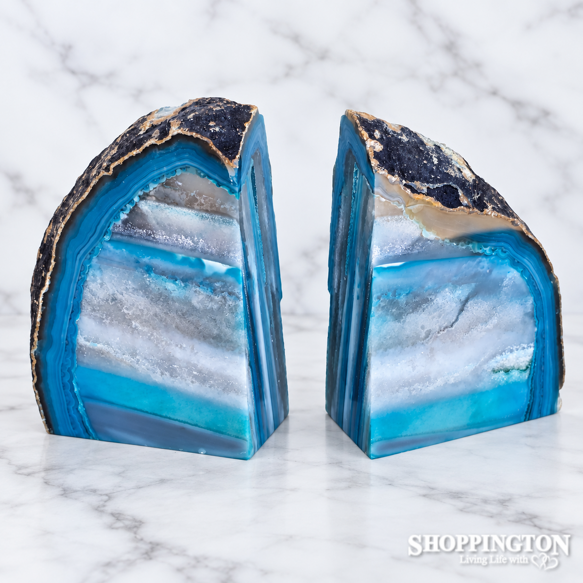 Agate Bookends - Aqua/Grey