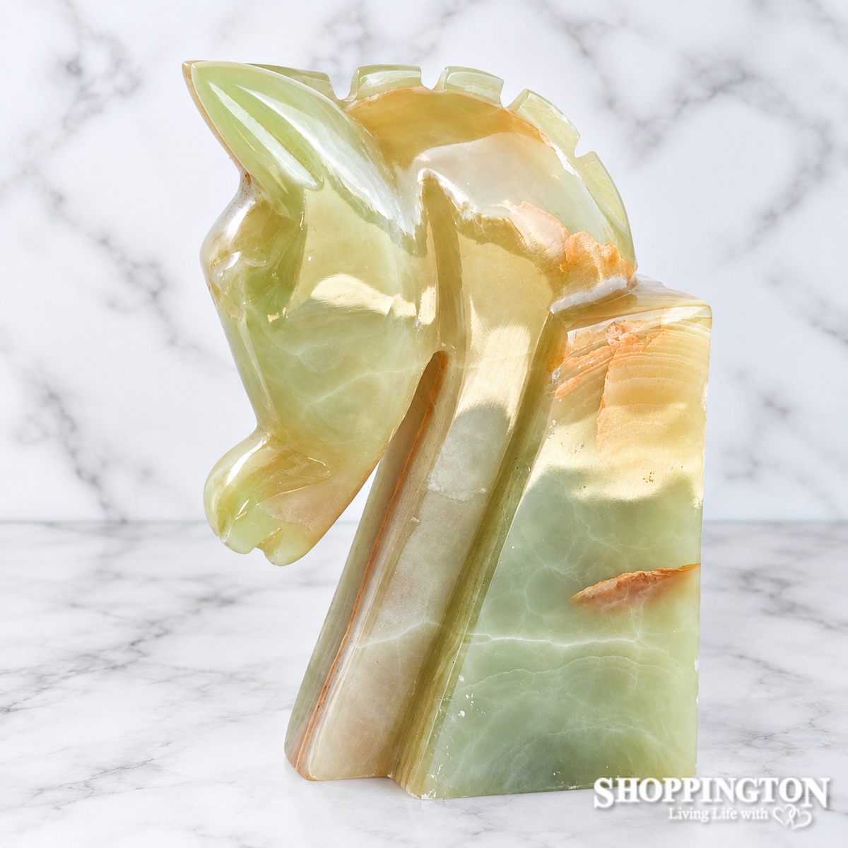 Green Banded Calcite Horsehead Bookends