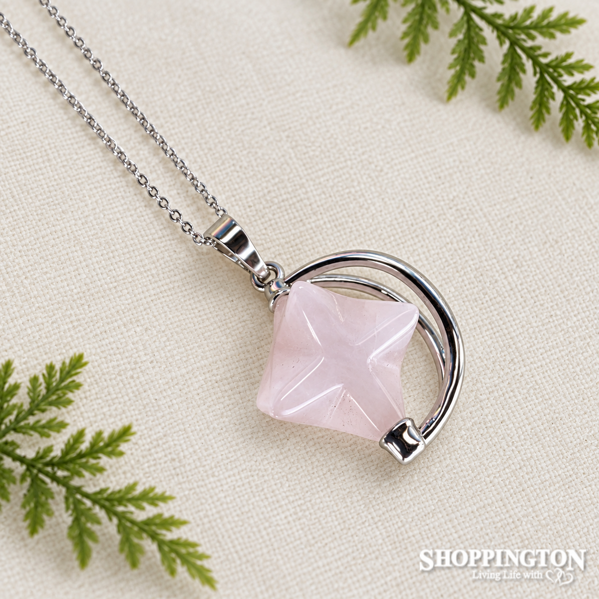 Crystal Pendant - Rose Quartz Spinning Star