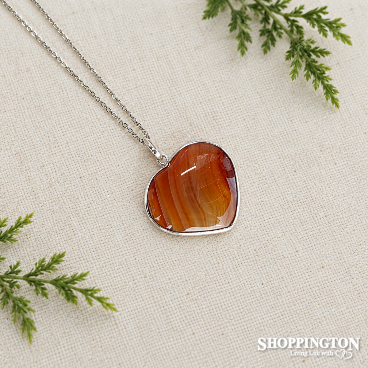Crystal Pendant - Carnelian Silver Heart