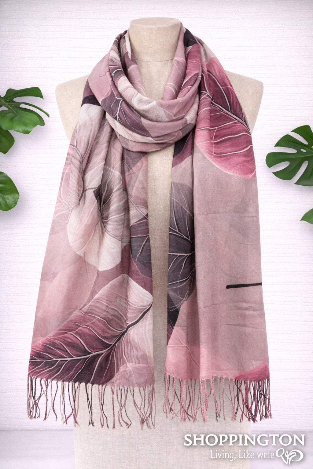 Scarf - Large Pink Leaf