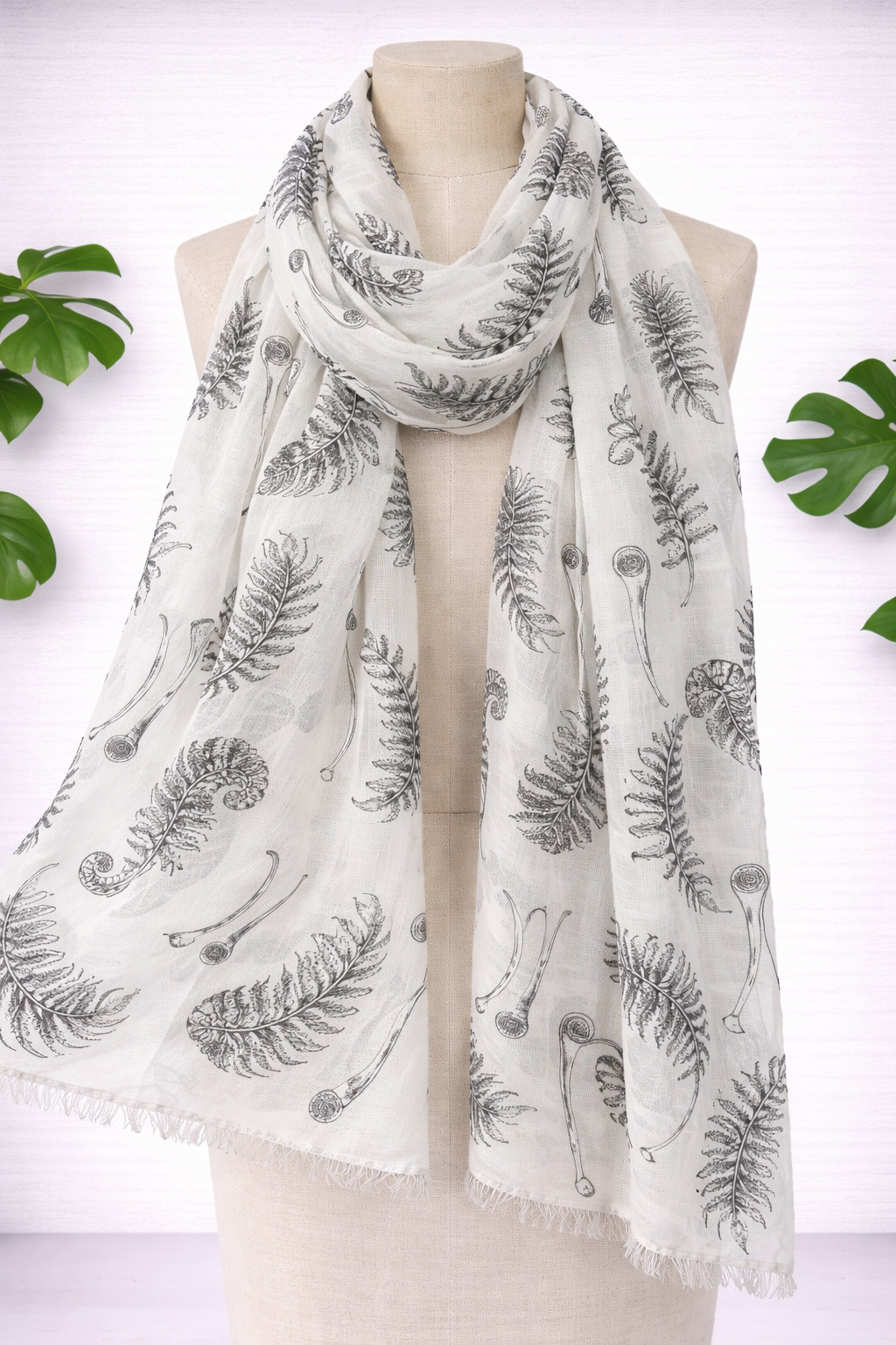 Scarf - White Silver Fern