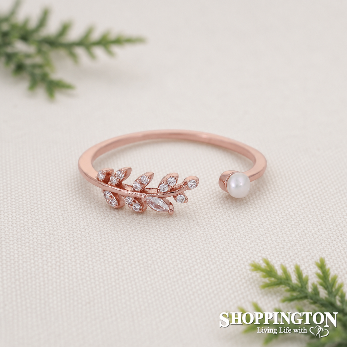 Ring - Rose Gold Leaf & Pearl