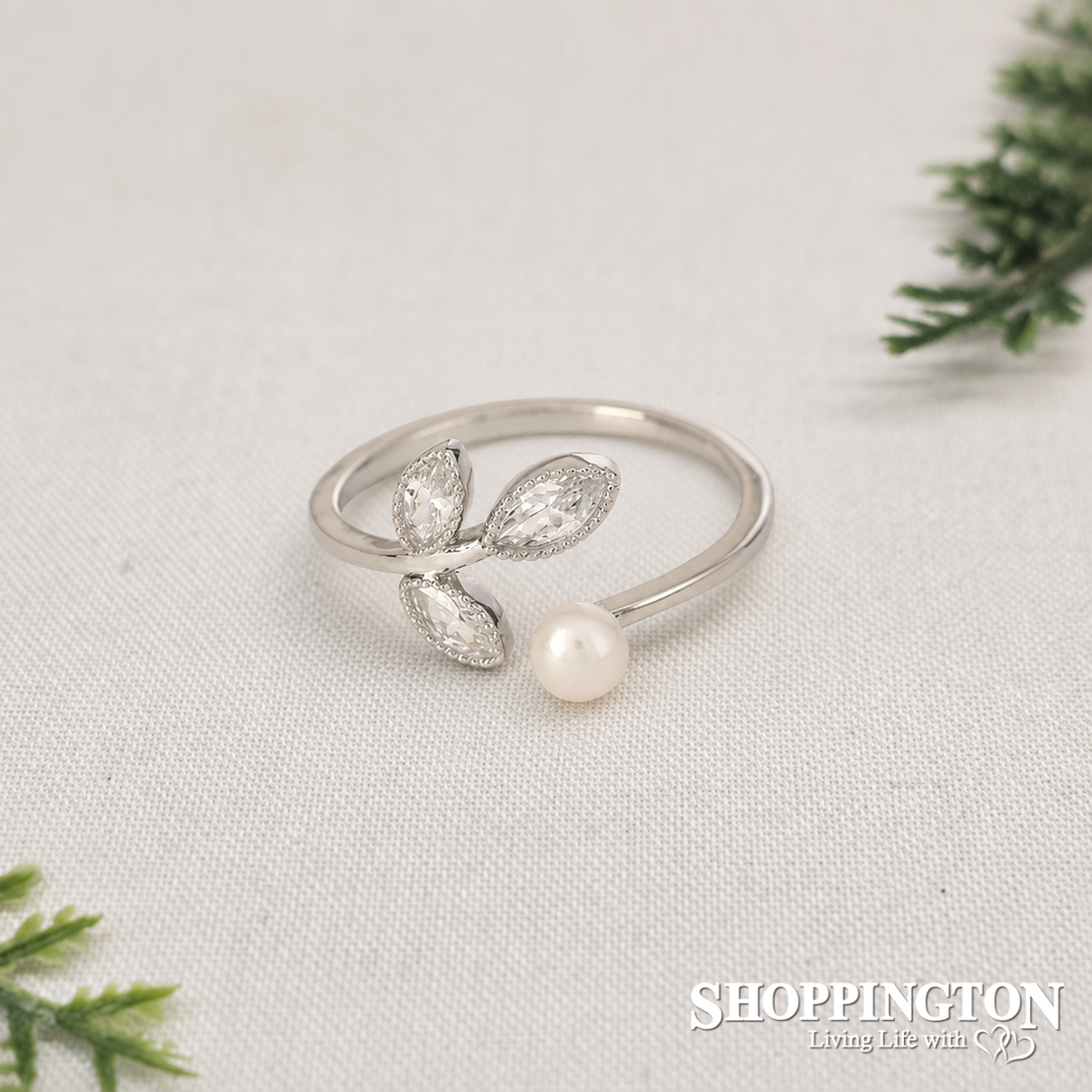 Ring - Silver Leaf & Pearl