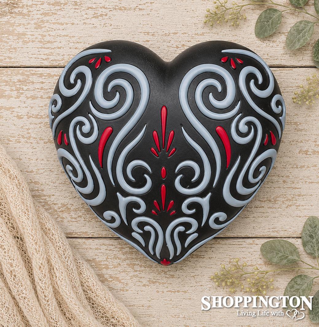 Collectable Heart - Black with Red & White Scroll