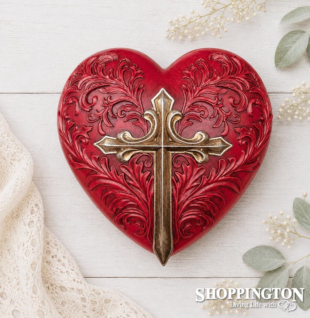 Collectable Heart - Red with Gold Cross