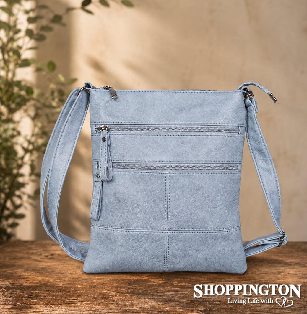 Crossbody Handbag Double Zip Detail Blue