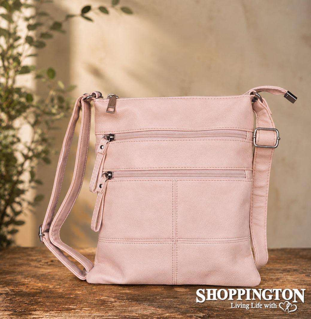 Crossbody Handbag Double Zip Detail Pink
