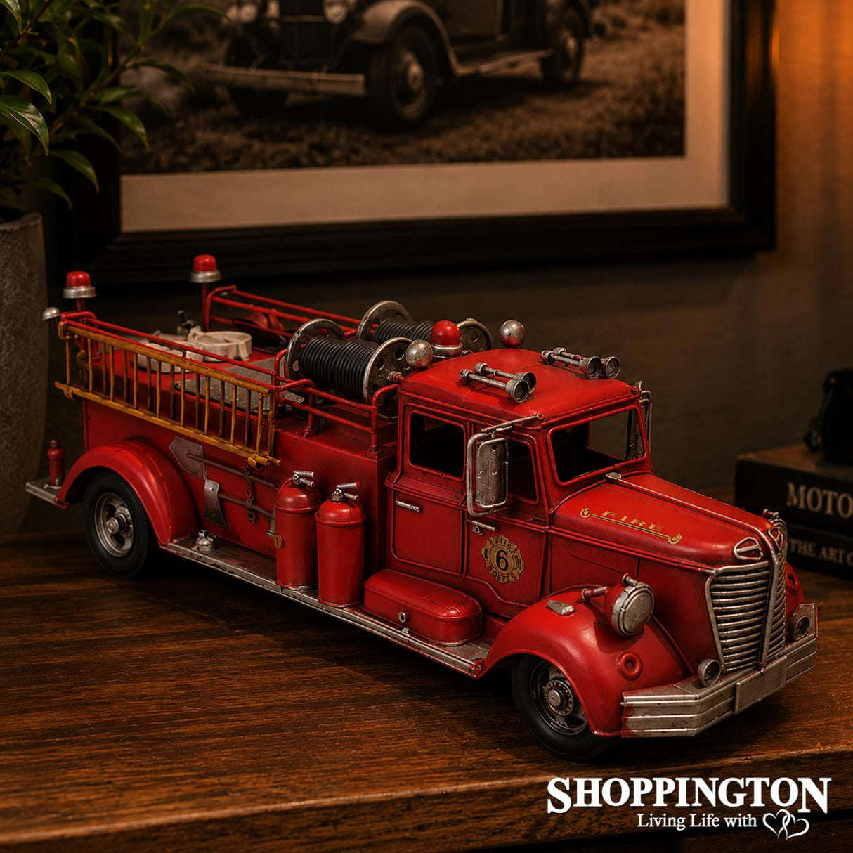 Die Cast Metal Replica Vintage Fire Engine Truck Ladder & Hoses
