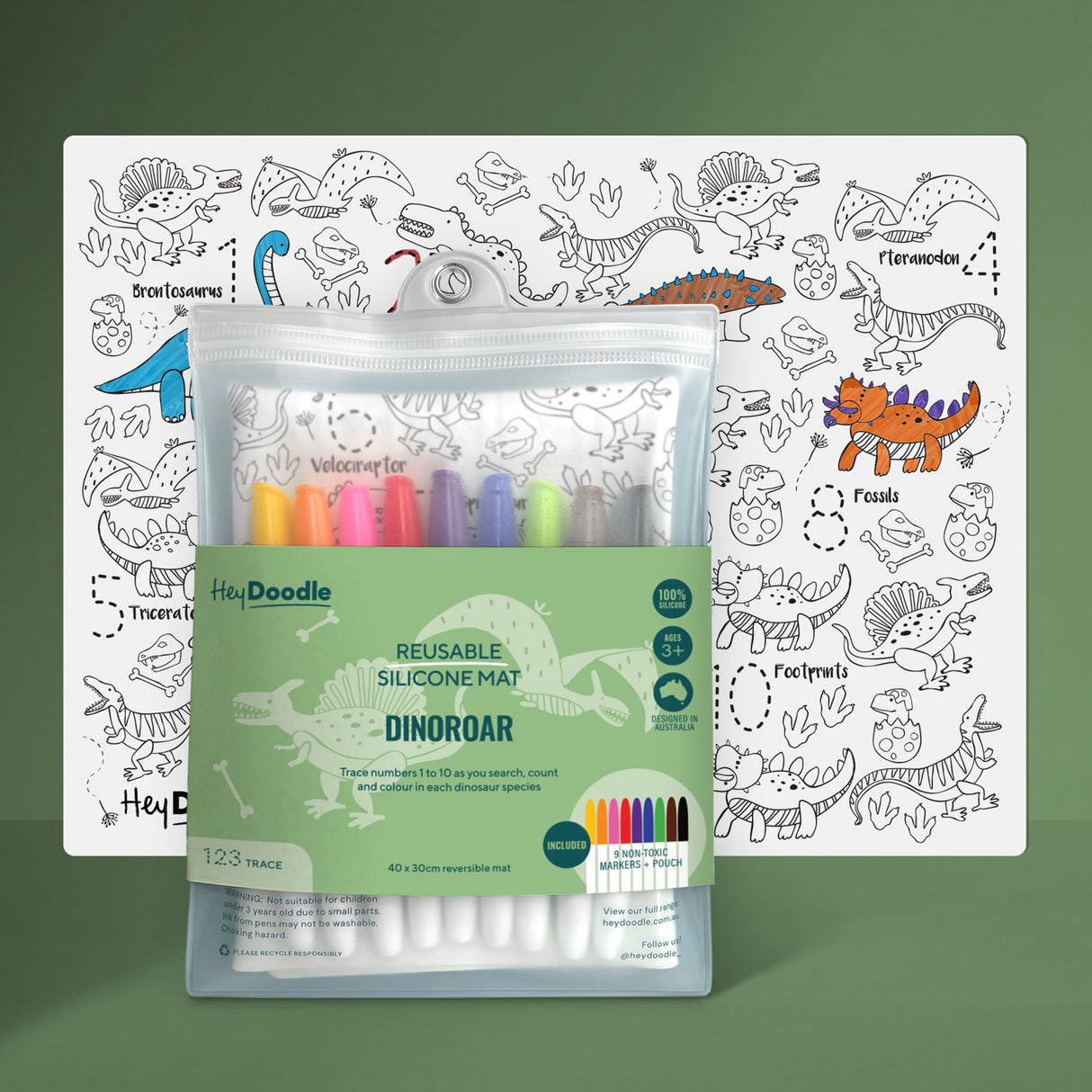 Hey Doodle - Reusable Silicone Mat Dinoroar