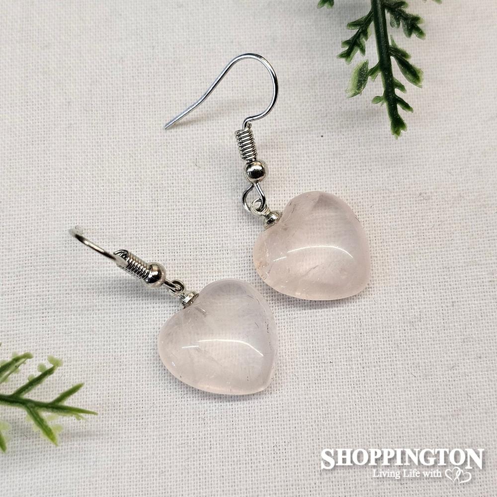 Earrings - Heart Shaped Rose Quartz