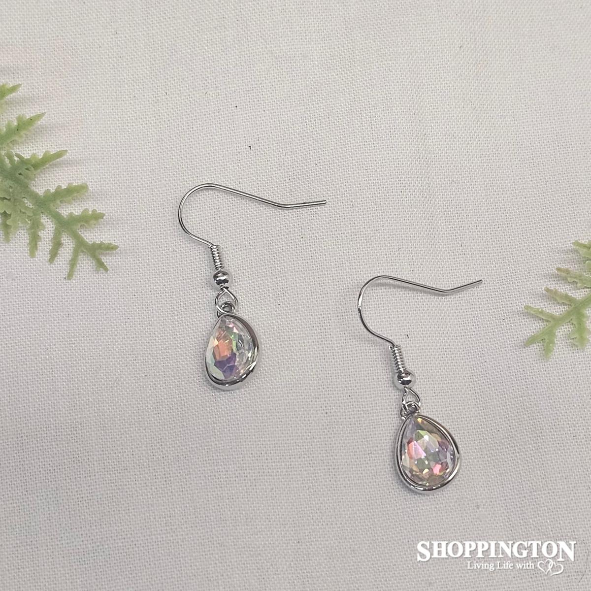 Earrings - Iridescent Water Drop Clear