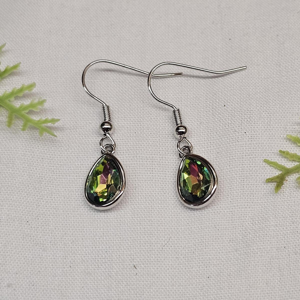 Earrings - Iridescent Water Drop Green