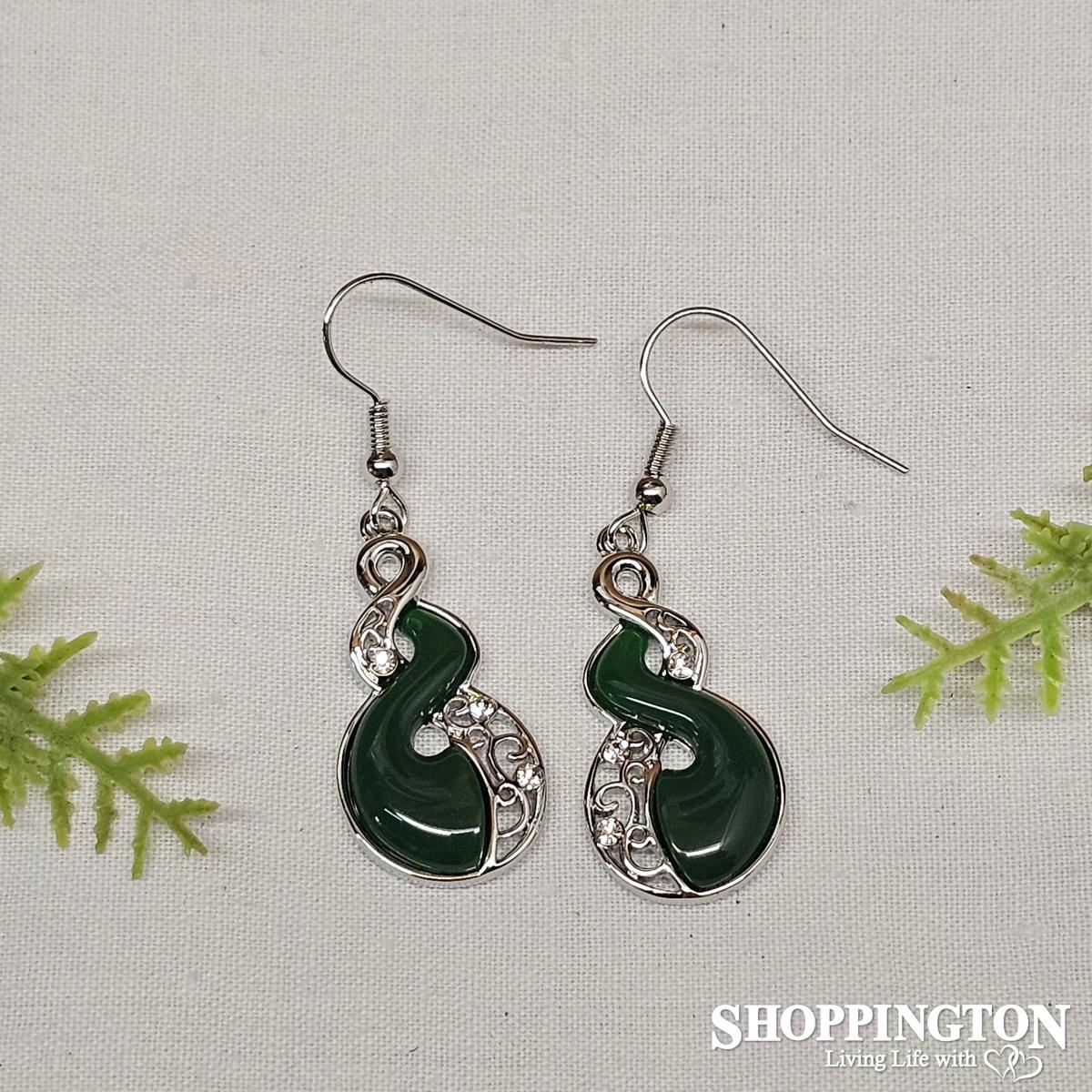 Earrings - Jade Resin Pikorua