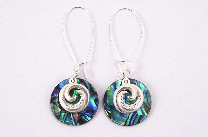 Earrings - Paua Disc with Koru