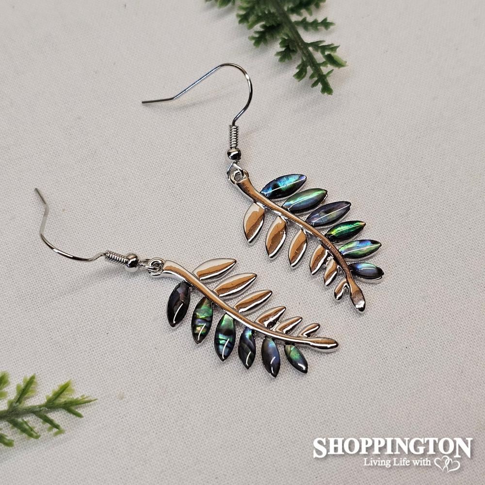 Earrings - Paua & Silver Ferns