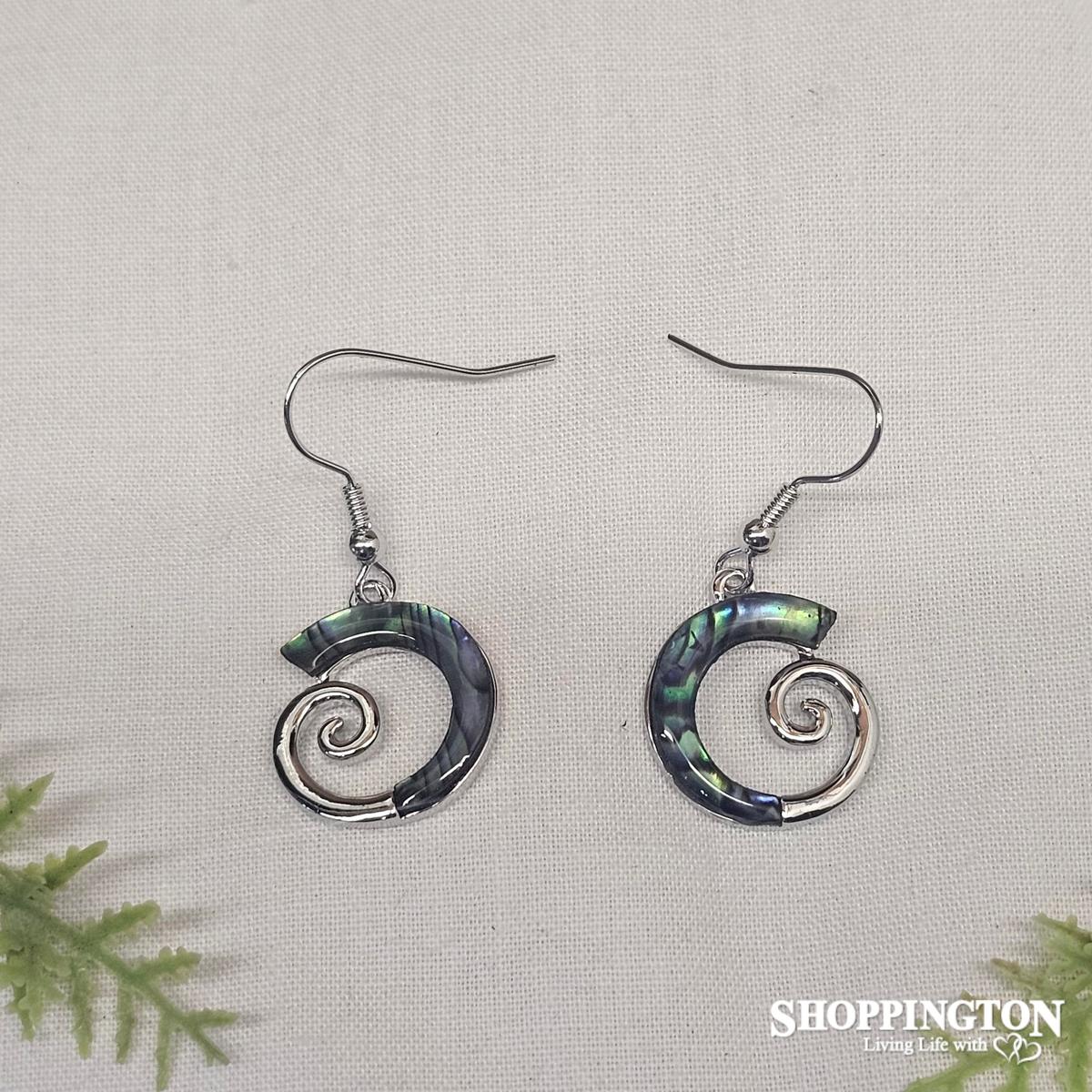 Earrings - Paua & Silver Koru