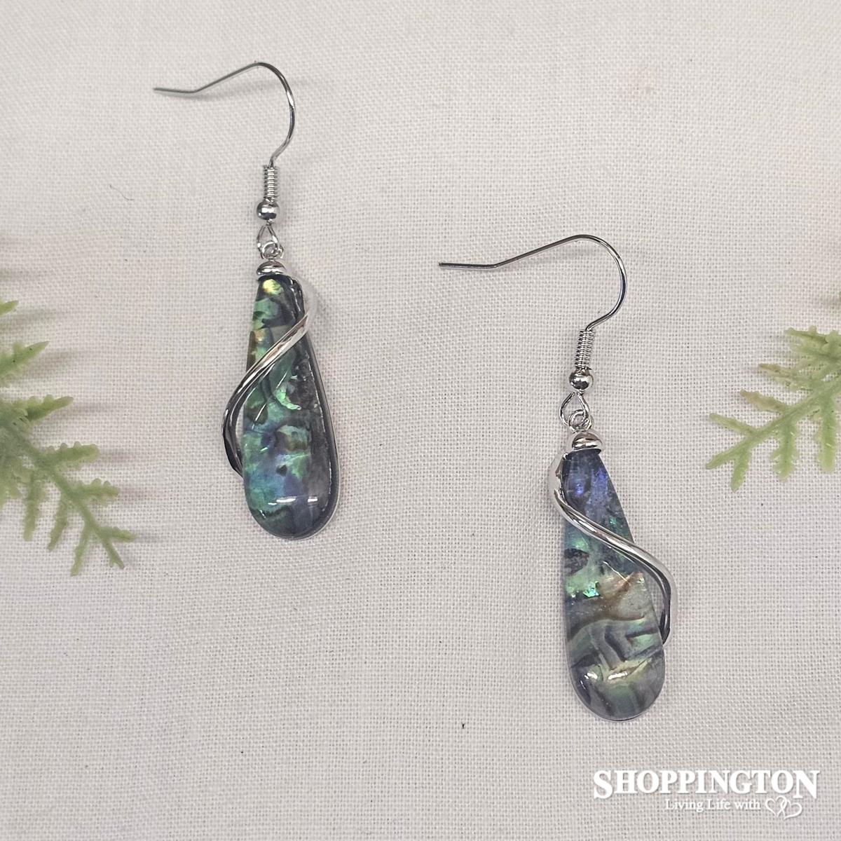 Earrings - Paua Silver Twist Drop