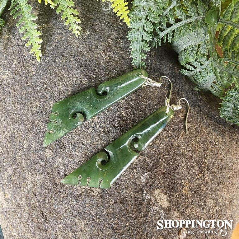 Earrings - Pounamu Double Koru 55mm