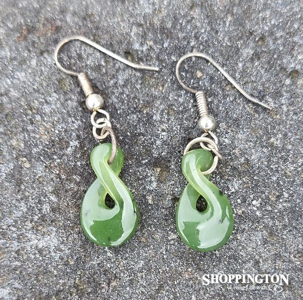 Earrings - Pounamu & Silver Twist