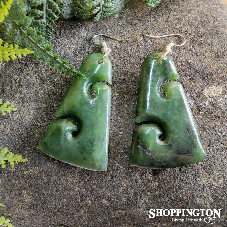 Earrings - Pounamu Triangle Koru