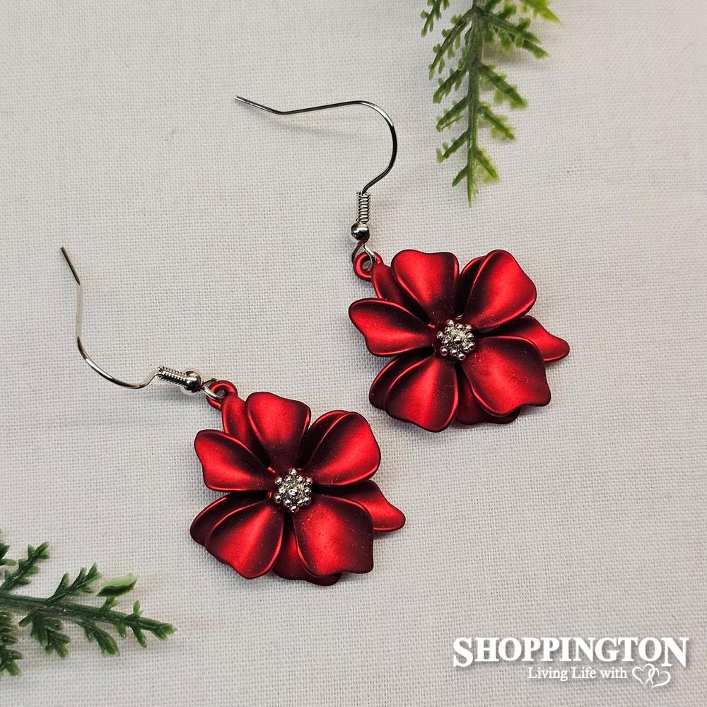 Earrings - Red Single Flower
