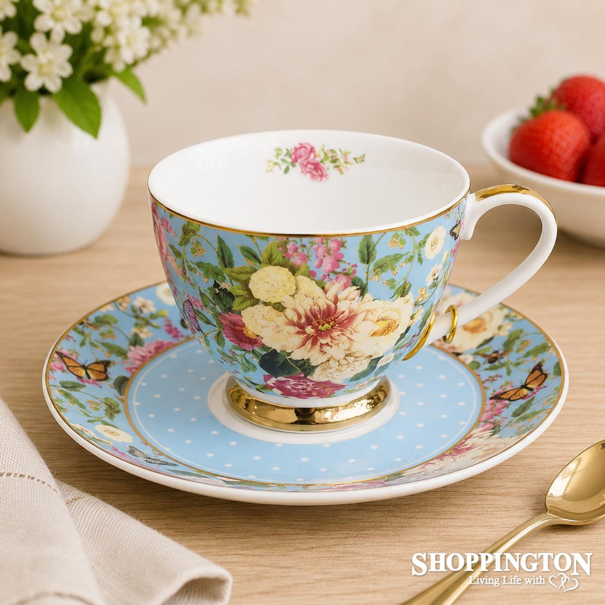 Floral Garden - Blue Tea Cup & Saucer Set