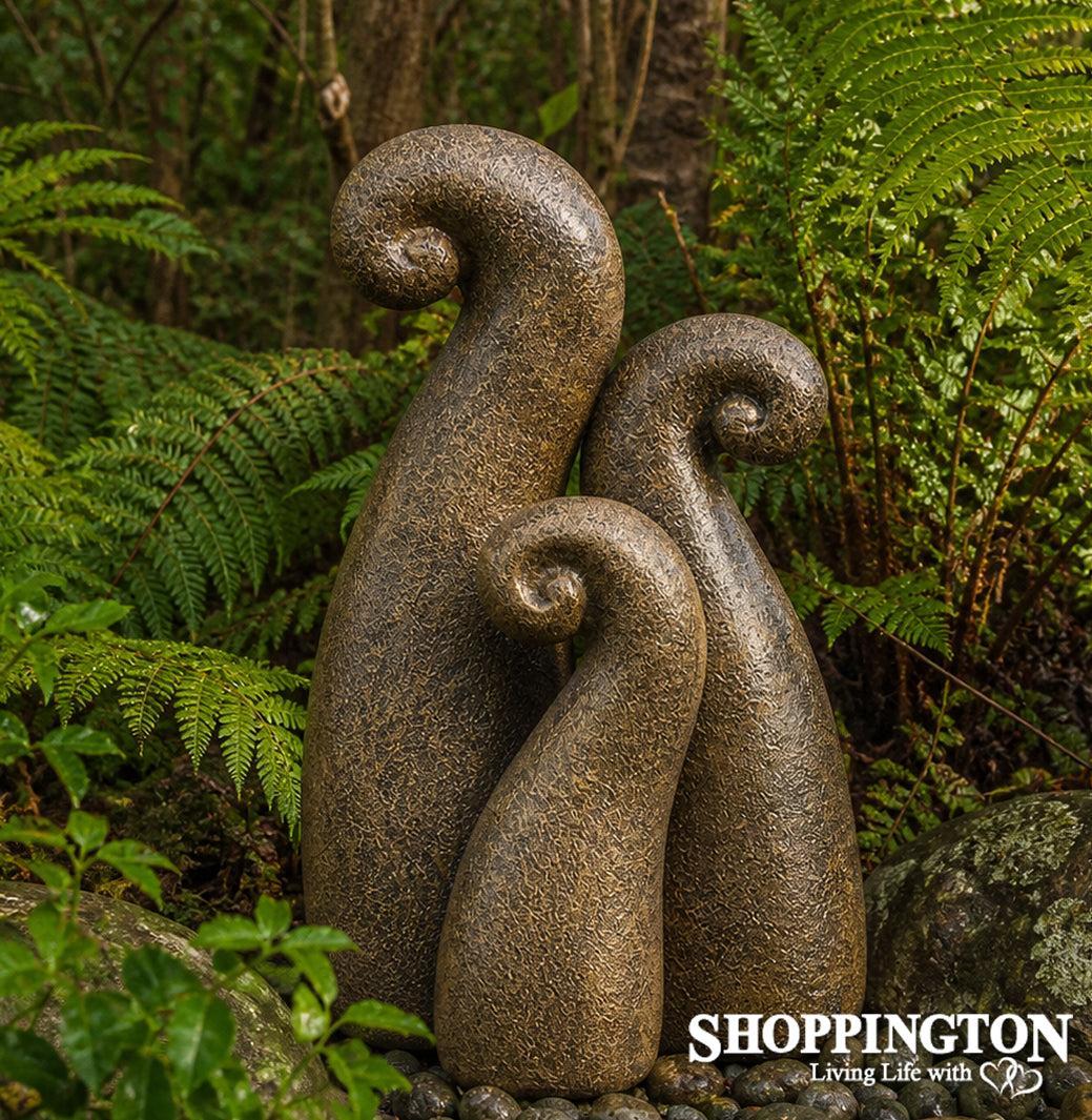 Garden Ornament - Pottery Koru Garden Art - Gold & Black (set of 3)