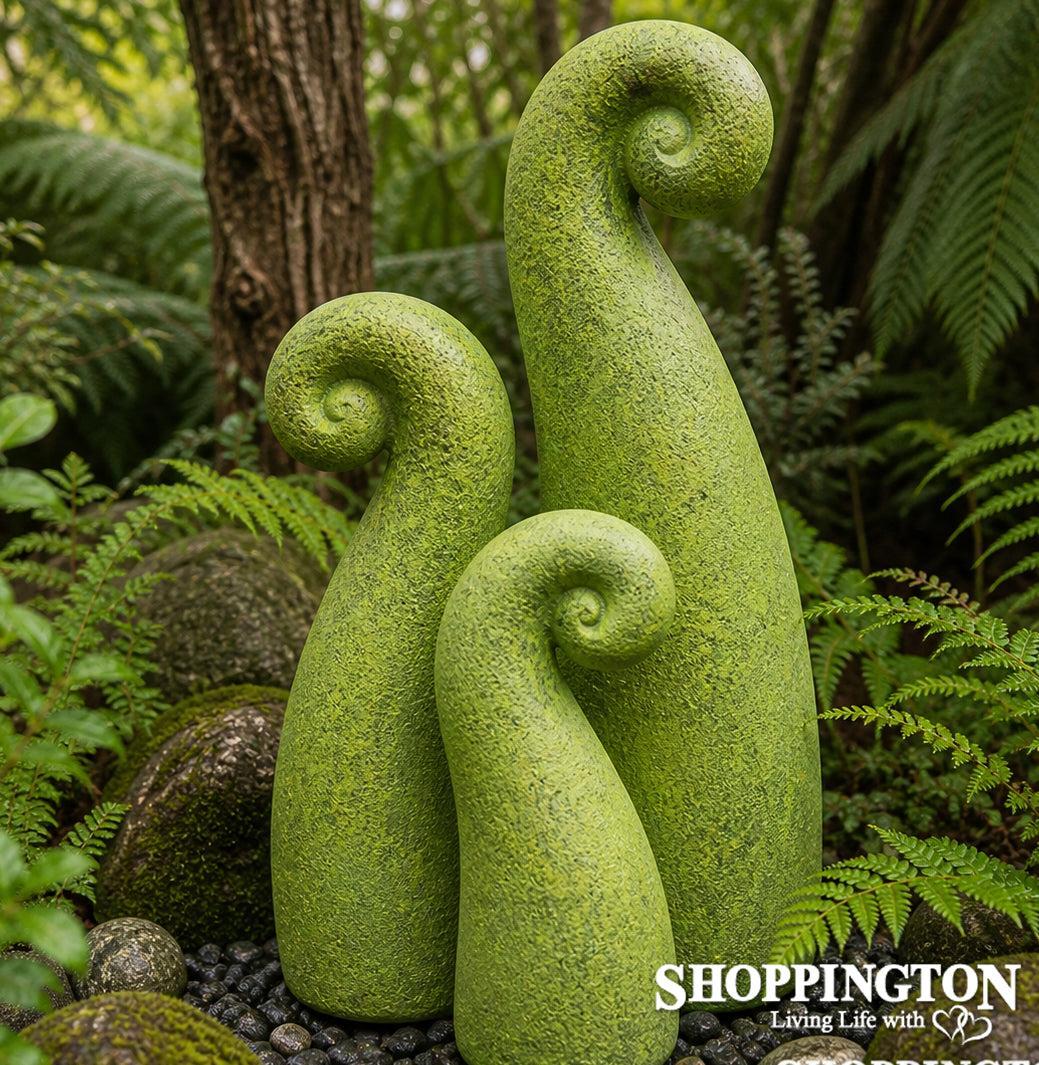 Garden Ornament - Pottery Koru Garden Art - Green (set of 3)