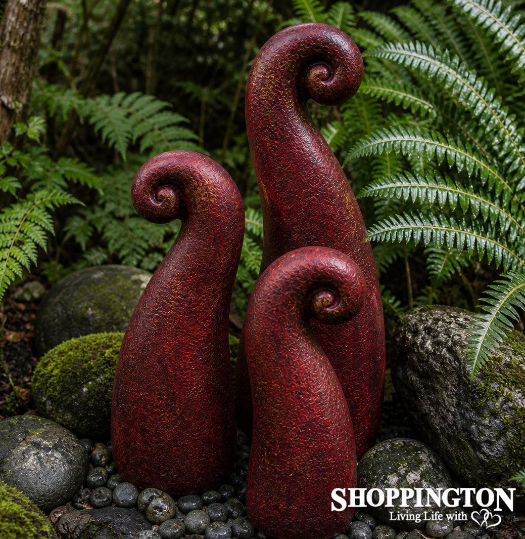 Garden Ornament - Pottery Koru Garden Art - Red (set of 3)