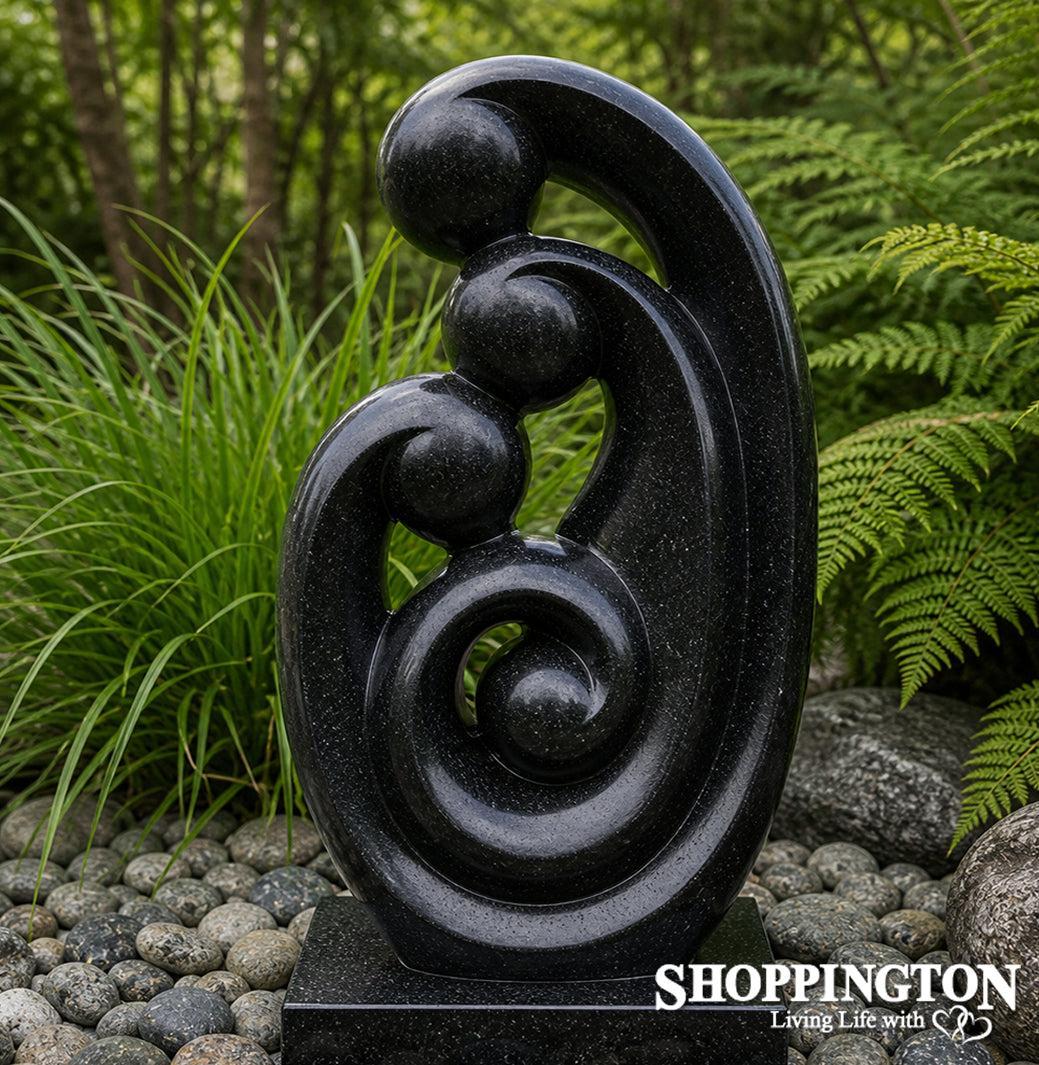 Garden Sculpture - Terrazzo Family Statue / Black 80cm