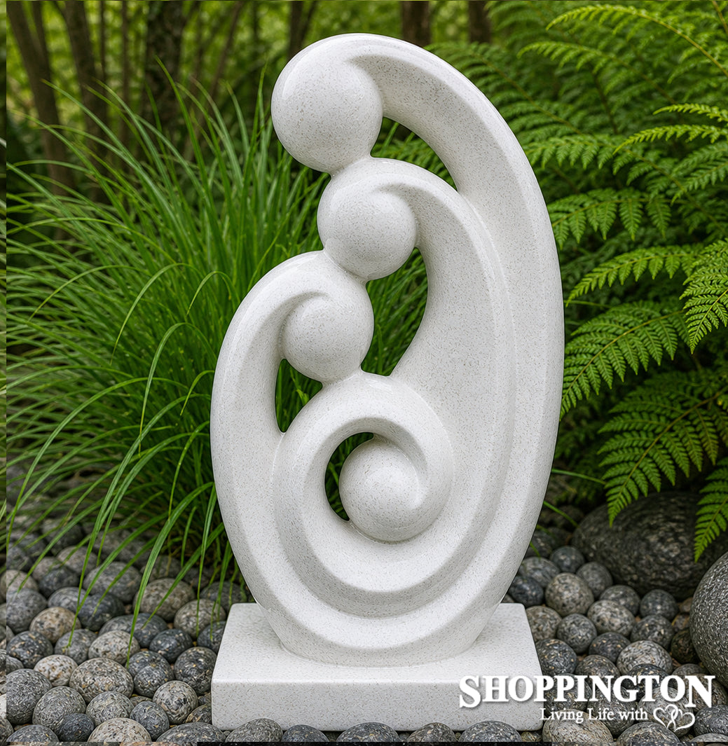 Garden Sculpture - Terrazzo Family Statue / White 110cm