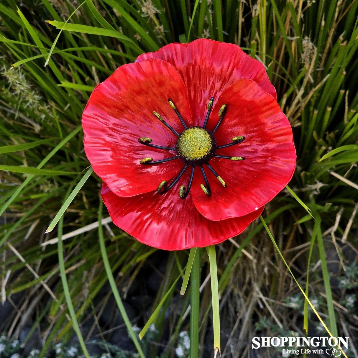 Garden Stake - Metal Poppy 60cm