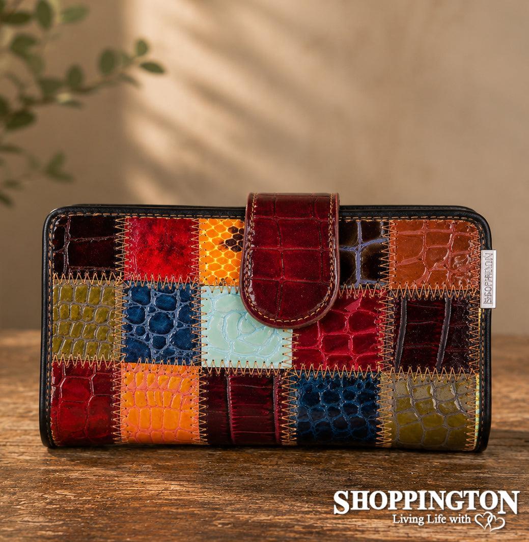 Genuine Leather Patchwork Wallet 20cm x 10cm