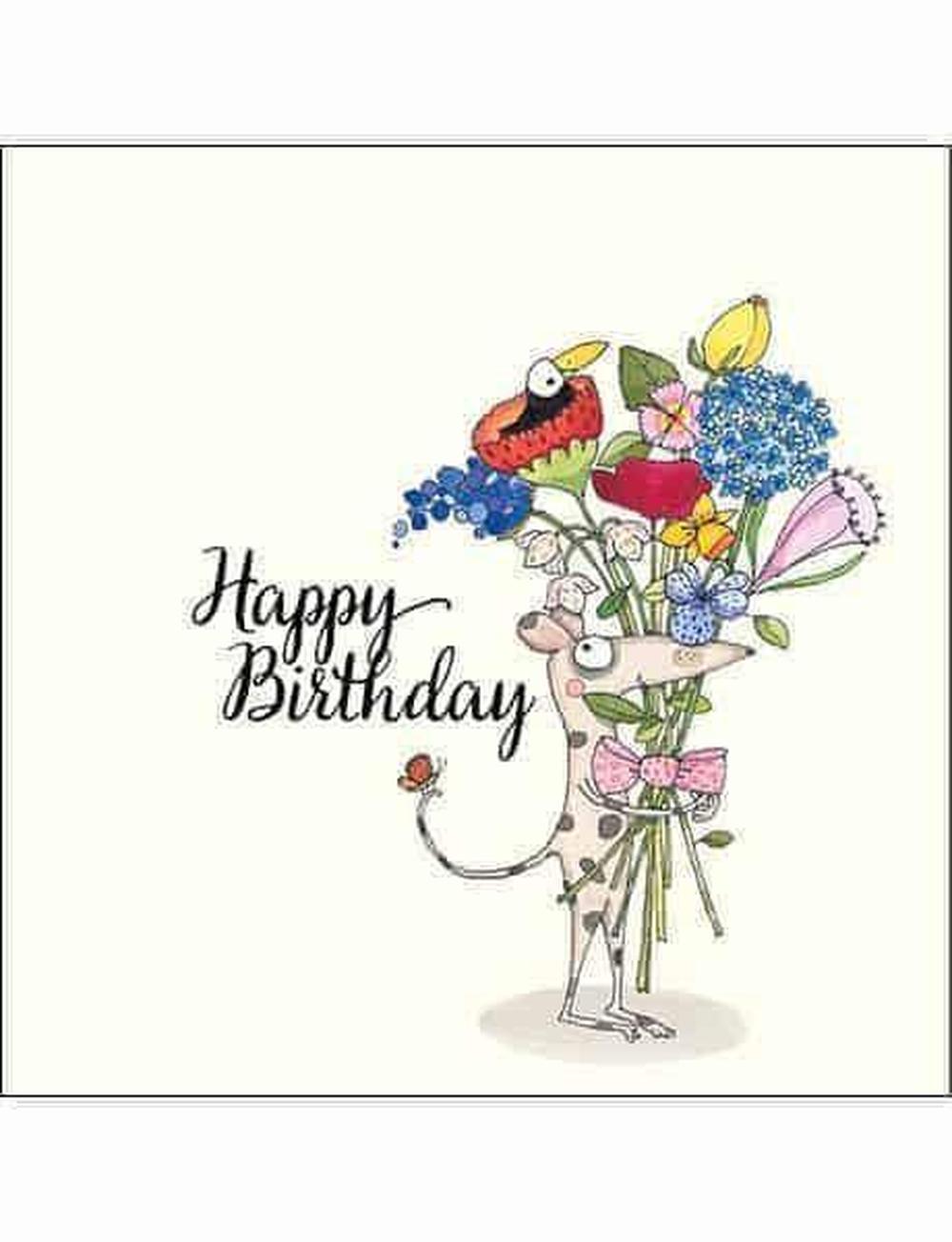 Gift Tag - Happy Birthday Mouse & Flowers