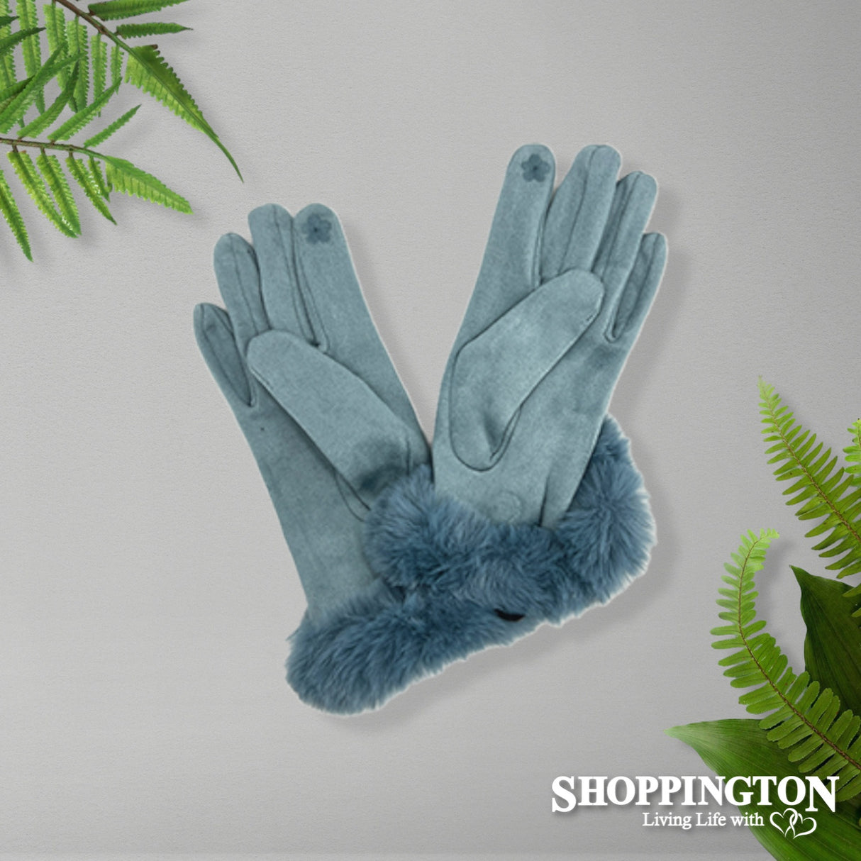 Gloves - Suede Fur Trim Blue