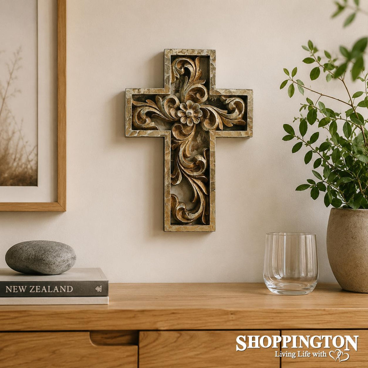 Gold Wood Look Cross