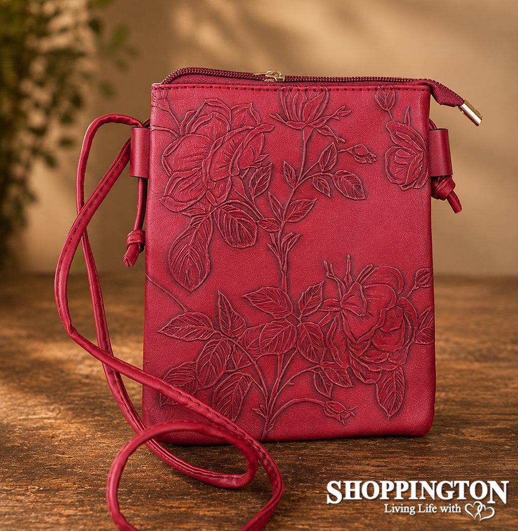 Handbag - Hibiscus Embossed Phone Bag / Burgundy