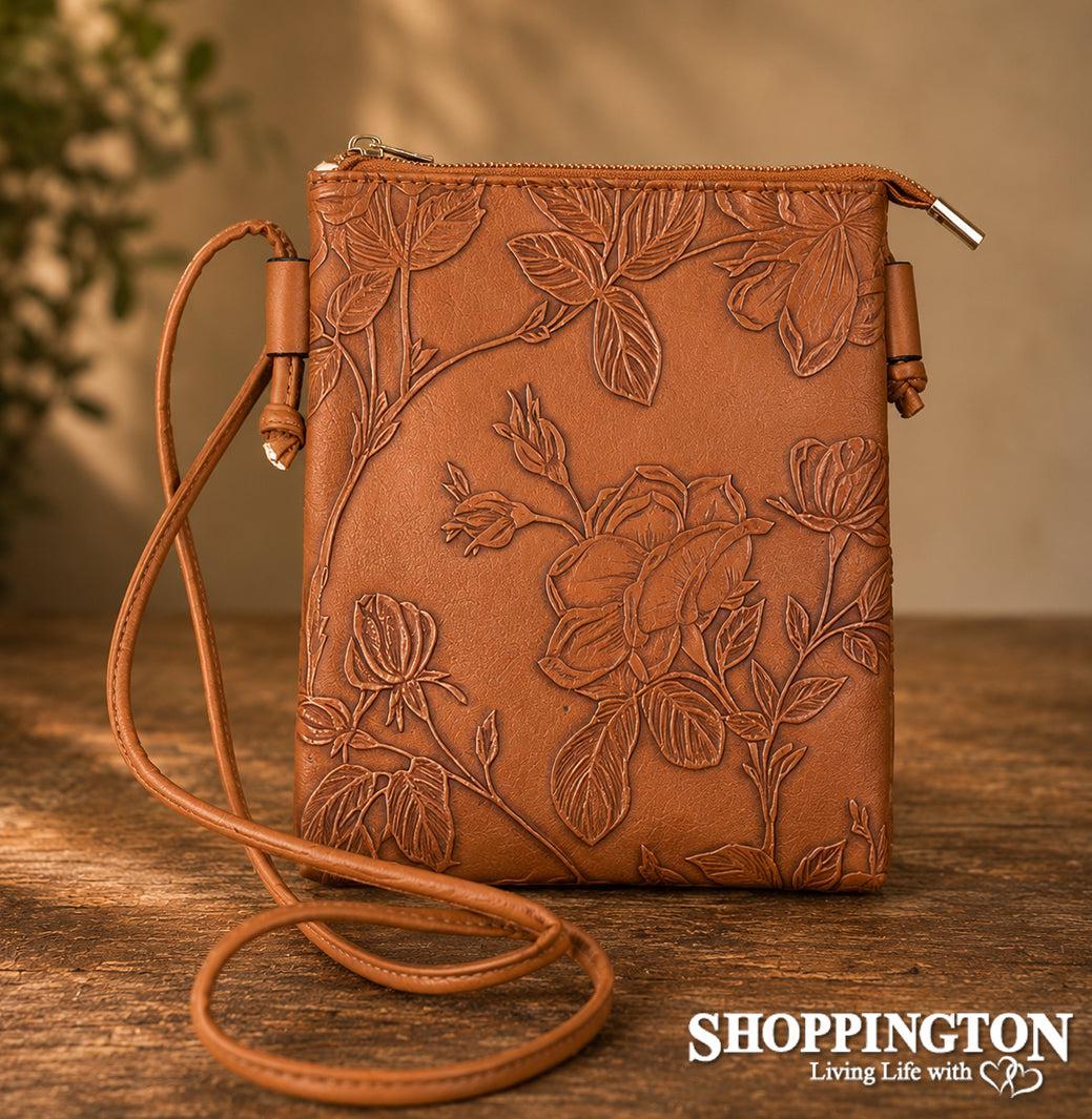 Handbag - Hibiscus Embossed Phone Bag / Caramel